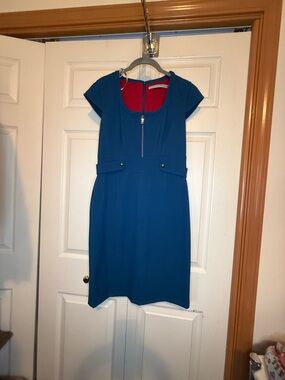 Marc New York Teal-Blue Cap Sleeve Sheath Dress with Front Zip - 6